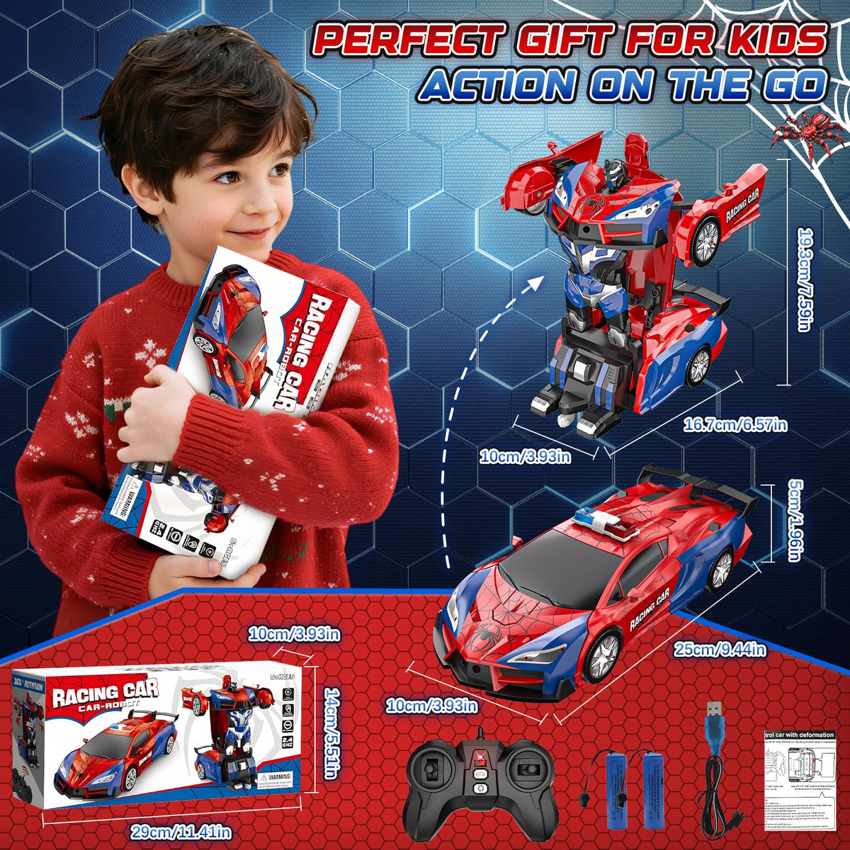 Remote-controlled Spider-transforming Toy Rechargeable Racing Car Model
